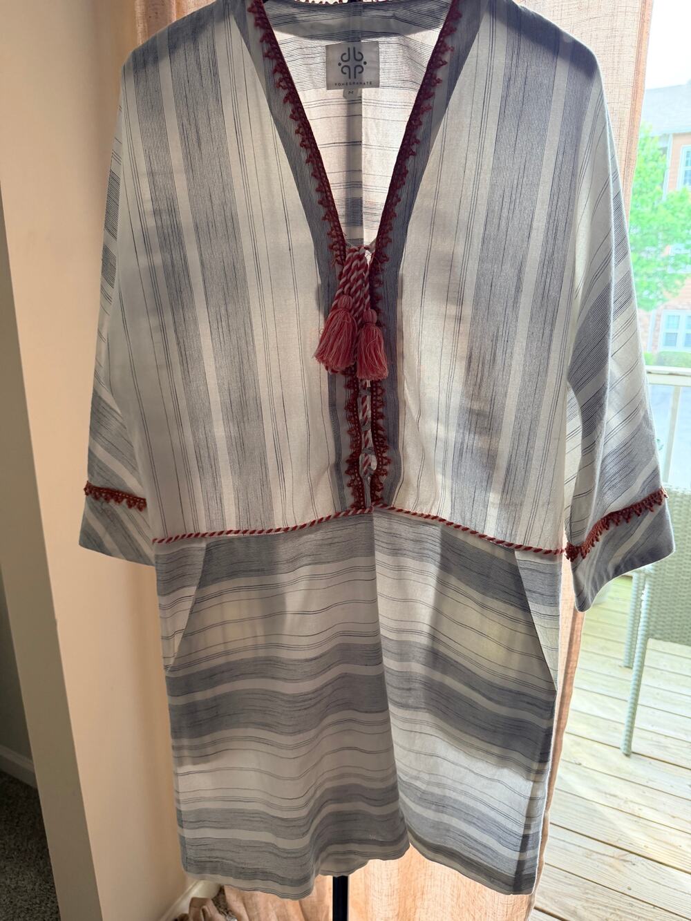Pomegranate from RTRR 100% Cotton Dress with embroidery and stripes EUC M